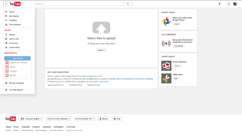 YouTube Upload Bereich 01