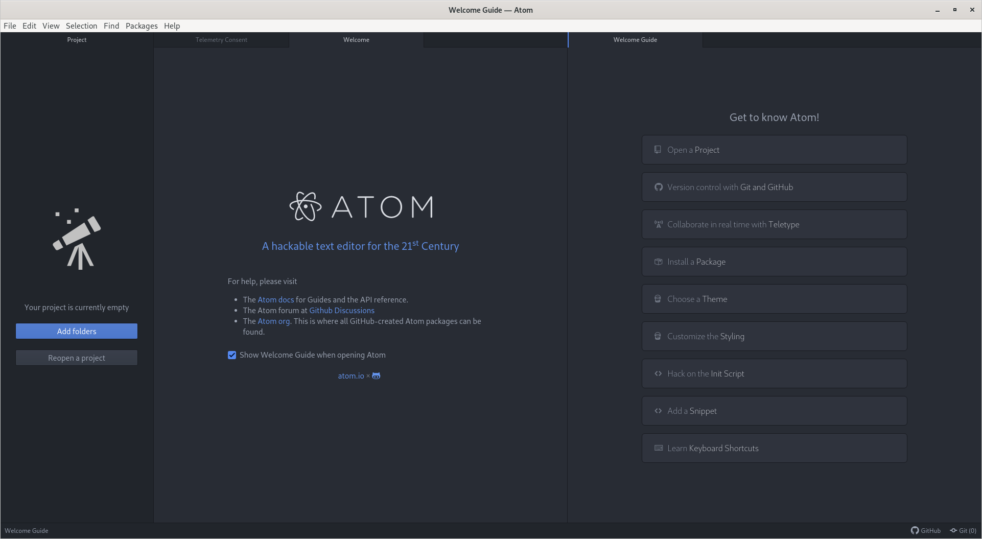 Atom Editor: Die Arbeitsoberfläche